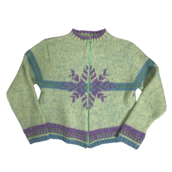 Vintage 90s Womens Green Cottagecore Grandma Sweater Zip Up Cardigan / 2 - Picture 5 of 8